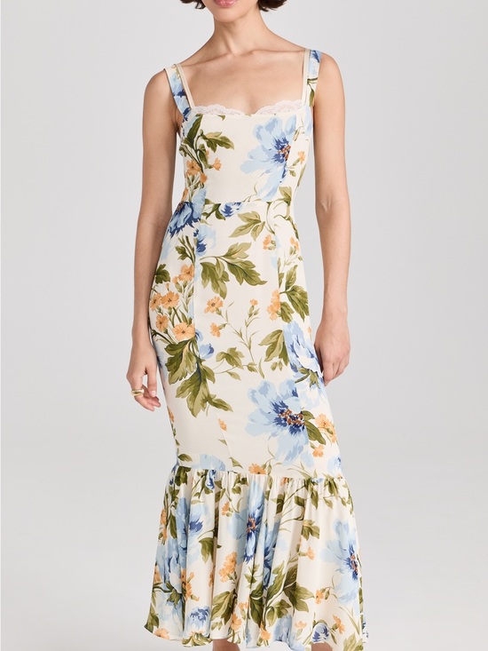 Reformation Dresses & Skirts - Reformation White Blue Floral Irisa Maxi Dress Size 2 Trumpet Skirt